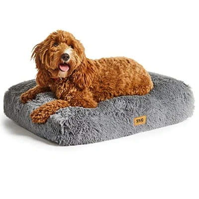 Image of Snug Super Fluffy Dog Bed Soft, Cosy and Comfortable Cat Pet Pillow Mattress Sofa with Non Slip Base Machine Washable Cover Medium Grey
