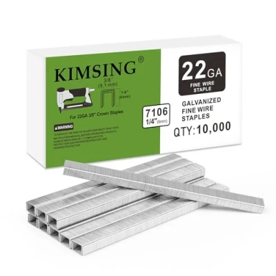 Image of KIMSING 7106 22 Gauge Type 71 Galvanized Upholstery Staples, 10.8mm Crown 6mm Leg Length, 10,000pcs per Box, Fasteners for Fine Wire Stapler