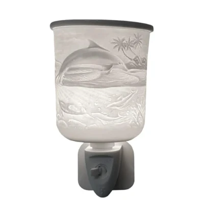 Image of Cello Dolphin Plug In wax Melt burner &amp; oil Burner. The electric porcelain and creates a stunning design when lit as well releasing fragrance around your home.