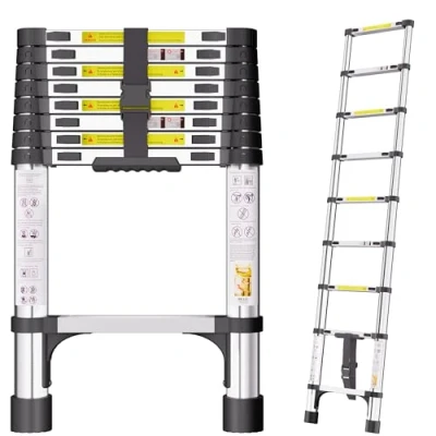 Image of Telescopic Ladder, 2.6M Stainless Steel Thickened High Strength Loft Ladder with Non Slip Feet, Portable Ladders Extendable, Adjustable Height Folding for Roof Attic Caravans