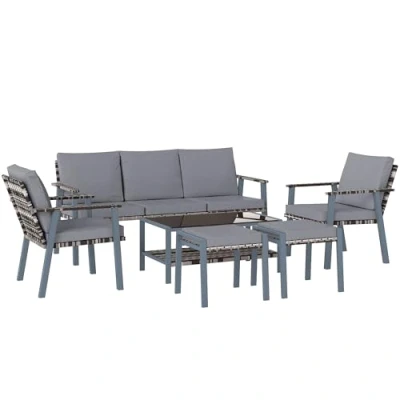 Image of Outsunny 7 Seater Rattan Garden Furniture Set with Glass Coffee Table Grey