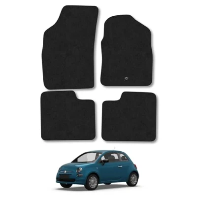 Image of Car Mats Compatible with Fiat 500 (2007 2012) Tailored Fit Black Carpet Floor Set Accessory Custom 4 Pieces Anti Slip Backing &amp; Binding Trim Edge