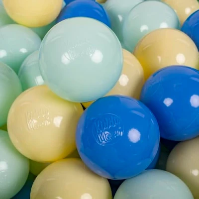 Image of KiddyMoon Soft Plastic Play Balls 200 Balls/7Cm 2.75In Multi Colour Made In EU, Pastel Yellow/Blue/Mint