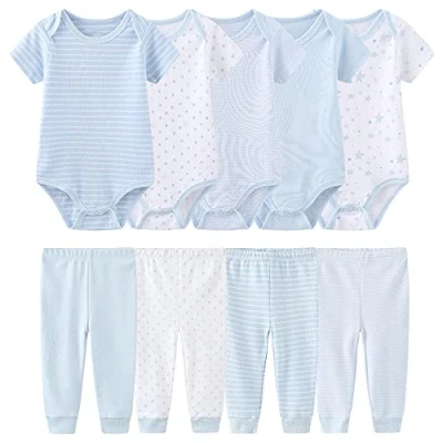 Image of Chamie Newborn Baby Bodysuit Short sleeved One piece Pants vests 5 Pcs with Trousers 4 Pure Cotton Suitable for Boys and Girls 0 12M