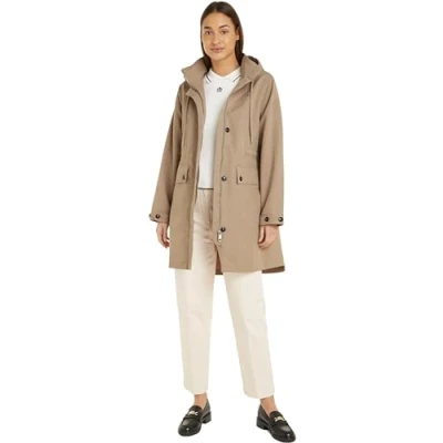 Image of Tommy Hilfiger Women Essential Cotton Blend Parka Parkas, Beige, 42