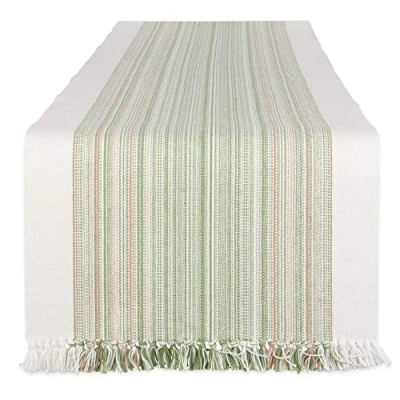 Image of DII Fringed Stripe Tabletop, Table Runner, Cotton, Thyme, 14x72