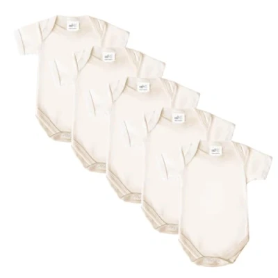 Image of Baby Bodysuits, Vests, Newborn Cotton Short Sleeved Bodysuit, British Made for Boys or Girls, 5 Pack, Cream,