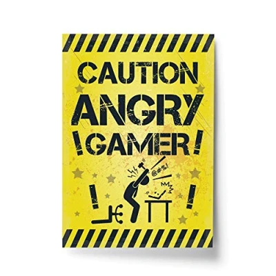 Image of RED OCEAN Yellow Gaming Print For Wall Boys Bedroom Decor Gamer Gift Framed (A4 Only Angry Yellow)