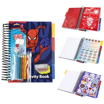 Image of Marvel Boys Sticker Book Over 1000 Spiderman Stickers Scrapbook Colouring Pencils Avengers Activity Gifts (Multi Spiderman)