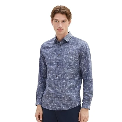 Image of TOM TAILOR Denim Men&#039;s 1037458 Relaxed fit Cotton Plaid Shirt with Chest Pocket, 32333 wool White Black Blue Check, L