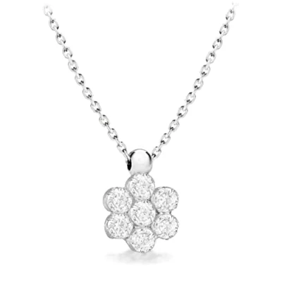Image of Tuscany Silver Women&#039;s Sterling Rhodium Plated Cubic Zirconia Flower Pendant on Adjustable Chain Necklace of 46cm/18&quot;