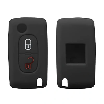 Image of kwmobile Key Cover Compatible with Peugeot Citroen 2 Button Car Flip Soft Silicone Fob Holder Protector Case Black