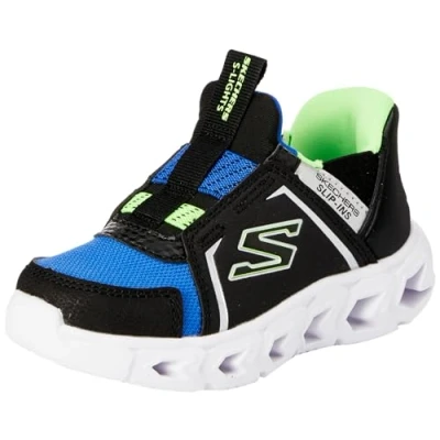 Image of Skechers Boys Trainers, Black Synthetic/Textile/Blue, Lime &amp; Silv, 5 UK