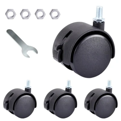 Image of 4 PCS Swivel Castors 2 Inch Nylon Caster Wheels with Brake Black Furniture M8 Threaded Stem Nut and Spanner for Sofa Chair Cabinet
