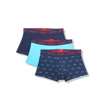 Image of HUGO Men&#039;s 3 Pack Stretch Cotton Trunk, Navy/Navy Print/Blue Neon, XXL