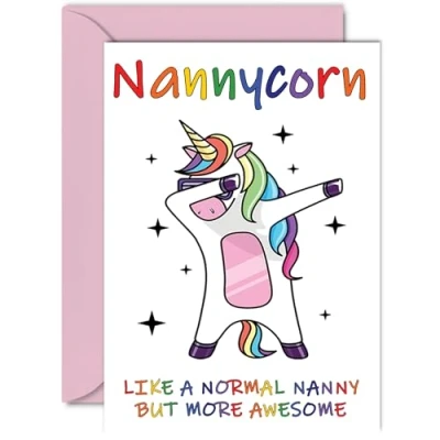 Image of Birthday Cards for Nanny Nannycorn Mothers Day Card from Grandson Granddaughter, Happy Nanny, Nan Unicorn Card, A5 Seasonal Nannie Nanna Funny Greeting