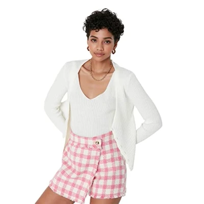 Image of Trendyol Women Regular Basic V Neck Knitwear Cardigan Ecru