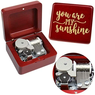 Image of Sinzyo You are My Sunshine Music Box Solid Wood Laser Carving Vintage Gift Musical Boxs for Birthday Valentine&#039;s Day Christmas(Wine Red Wooden Box)