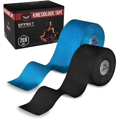 Image of Effekt Kinesiology Tape Waterproof (5 m x 5 cm), 2 Roll Elastic Physio for Muscle Support and Injury Recovery, Medical Tape, Sports Strapping Durable Kinesthetic (Blue + Black)