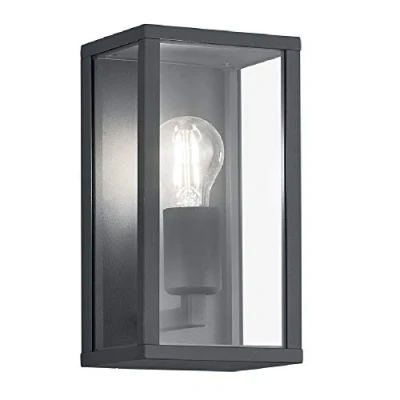 Image of Britalia Anthracite Outdoor Vintage Glass Panel Rectangular Wall Light 1 x E27 Lamp Bulb Required (Not Included) IP44 Exterior Rated Garden &amp; Patio
