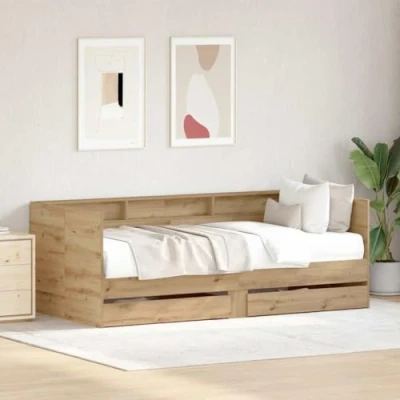 Image of vidaXL Day Bed with Drawers Artisan Oak Engineered Wood