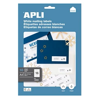 Image of APLI 12922 Permanent White Labels 105.0 x 37.0 mm 10 Sheets
