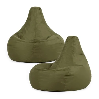 Image of Bean Bag Bazaar Dalton Outdoor Gaming Chair, Khaki Green, Set of 2, Water Resistant Fabric, Recliner Large Beanbag with Filling Included, Seating, Garden Furniture