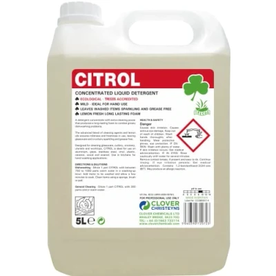 Image of Clover Chemicals Citrol Lemon Washing Up Liquid (401) 5 Ltr
