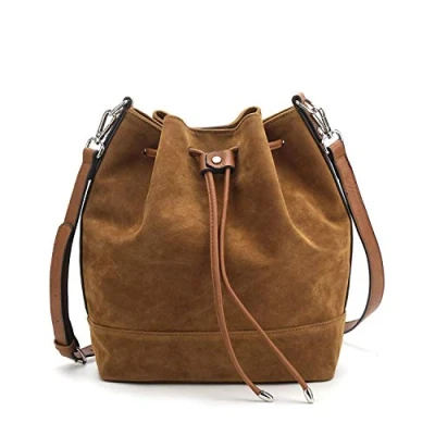 Image of AFKOMST Bucket Bag for Women,Drawstring Shoulder and Designer Ladies Handbags with 2 Straps,A/Brown
