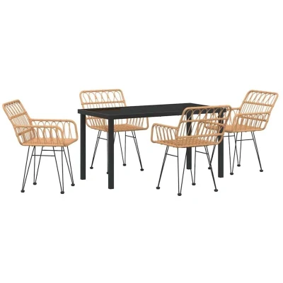 Image of vidaXL 5 Piece Garden Dining Set Brown Poly Rattan