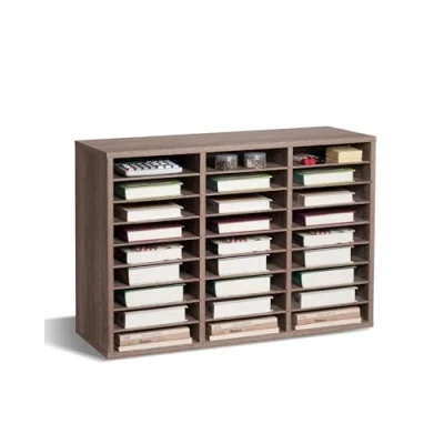 Image of VEVOR Literature Organizer, 27 Compartments Office Mailbox with Removable Shelves, Wood Sorter Particle Board Home Classroom Storage, File for File, Document, Paper, Black Grey
