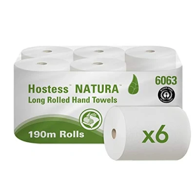 Image of Hostess Natura 100% Recycled Paper Towels 6063 1 Ply Rolled 6 x 190m Hand Towel Rolls (1,140m Total)