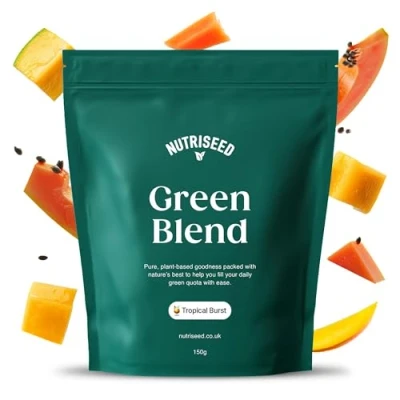 Image of Nutriseed Greens Powder 150g Natural &amp; Fresh Tropical Burst Super with Superfoods Adaptogens Including Ashwagandha, Boosts Digestion Immunity, Vegan Gluten Free 30 Servings.