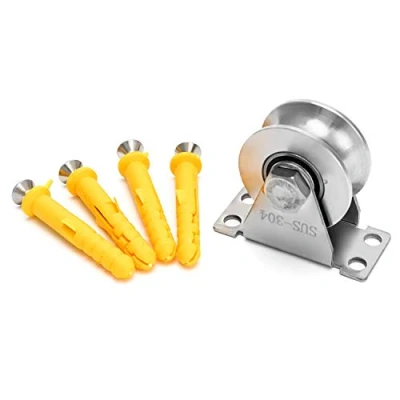 Image of QWORK® 1 Pack U Type Stainless Steel Pulley Block, Mute Bearings Sliding Roller Track Wheel, Swivel Lifting Rope Block for Wire Rope, Load Bearing: 400KG