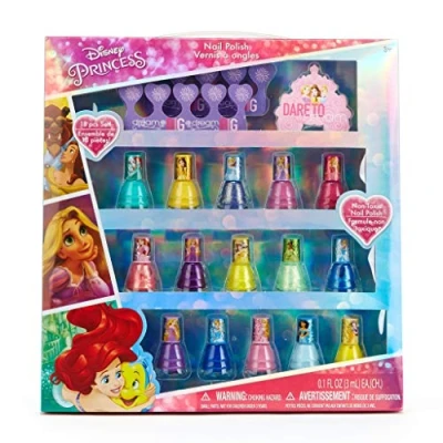 Image of Disney Princess 15 Piece Nail Varnish Set for Kids with File &amp; Toe Spacers Peelable Gifts Girls Ages 3+ by Townley Girl