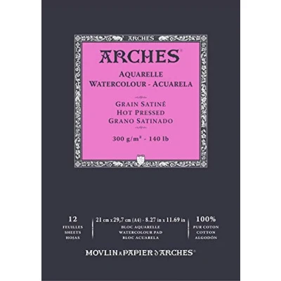 Image of ARCHES A1795096 Bloc Enc 21x29,7 12H Aquarelle 100% Satin 300g Blanc NAT, White Natural