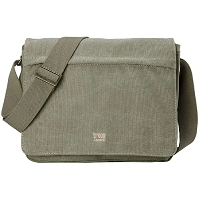 Image of Troop London TRP0240 Classic Canvas Laptop Messenger Bag 16.5 Diagonally Khaki