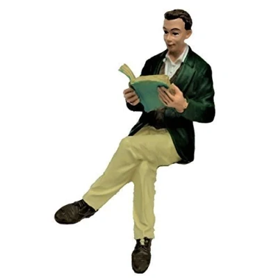 Image of Melody Jane Dolls House People Man Sitting Reading Legs Crossed Resin Figure