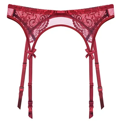 Image of HNYBD Women&#039;s Suspender Belts Lace Garter Belt Stockings Retro Lingerie Set for Holdup (XL, Red)