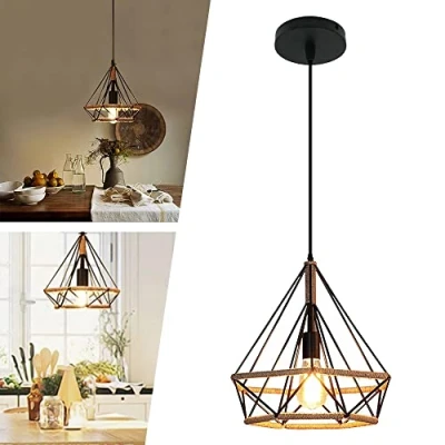 Image of Mengjay Retro Industrial Hemp Rope Chandelier Iron Pendant Ceiling Light Candle Design Interior Lighting Living Room Lights Dining Restaurant Lamp E27