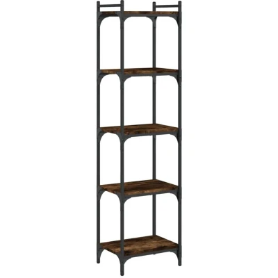 Image of vidaXL 5 Tier Bookcase Bookshelf Storage Cabinet Industrial Style, Engineered Wood, Smoked Oak Finish, Ideal for Living Room or Bedroom