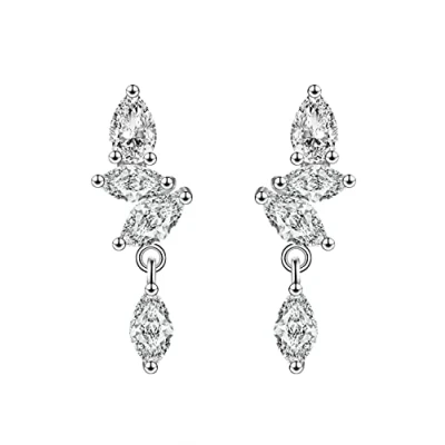 Image of KristLand 925 Sterling Silver Ear Pin White Gold Plated Dangle Drop Earrings Bar with Zirconia Stone Jewelry Gifts for Women Ladies Girl