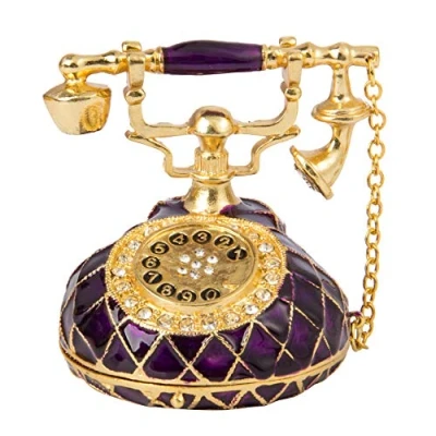 Image of QIFU Vintage Purple Telephone Style Metal Trinket Box With Rich Enamel And Sparkling Rhinestones