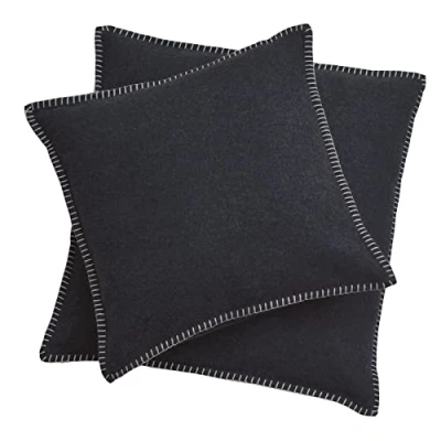 Image of David Fussenegger Sylt Cushion Cover Plain with Embroidery Stitch, charcoal, Baumwolle