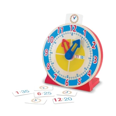 Image of Melissa &amp; Doug 14284 Turn and Tell Clock Developmental Toy Motor Skills 3+ Gift for Boy or Girl, Brown, 27.305 cm*60.325 cm*27.94 cm
