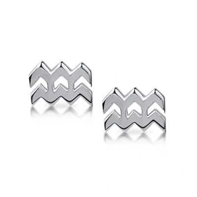 Image of Amberta Women 925 Sterling Silver Zodiac Stud Earrings: Aquarius