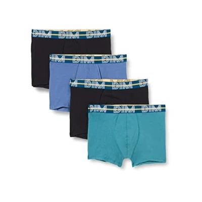 Image of DIM Men&#039;s Strong Stretch Cotton x4 Boxer, Hyacinth Blue/Vivid Green/Black/Black, L