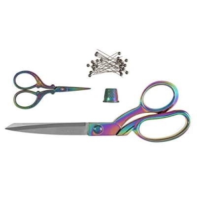 Image of Milward Premium Scissors Gift Set Includes Dressmaking Shears, Embroidery Scissors, Thimble and Pearl Headed Pins, Rainbow