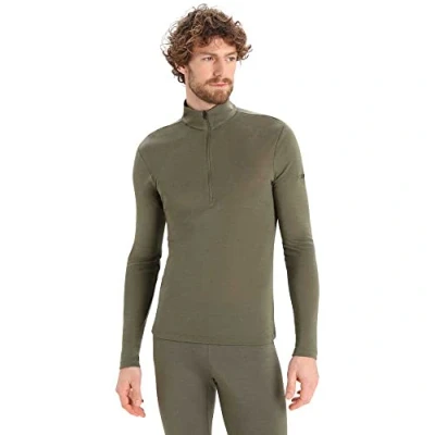 Image of Icebreaker Men&#039;s Everyday Half Zip Long Sleeve Top up Sweatshirt 100% Merino Wool Base Layer Loden, XXL