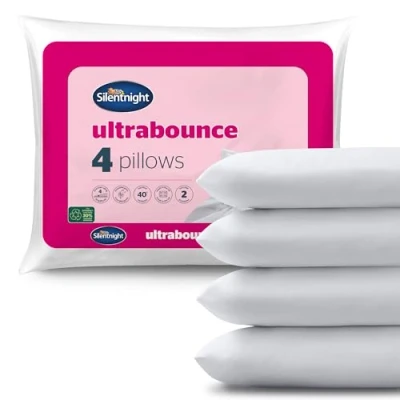 Image of Silentnight Firm Pillows 4 Pack Support with Fibre Core Ideal for Side Sleepers and Neck Shoulder Pain Relief Hypoallergenic of 4, White